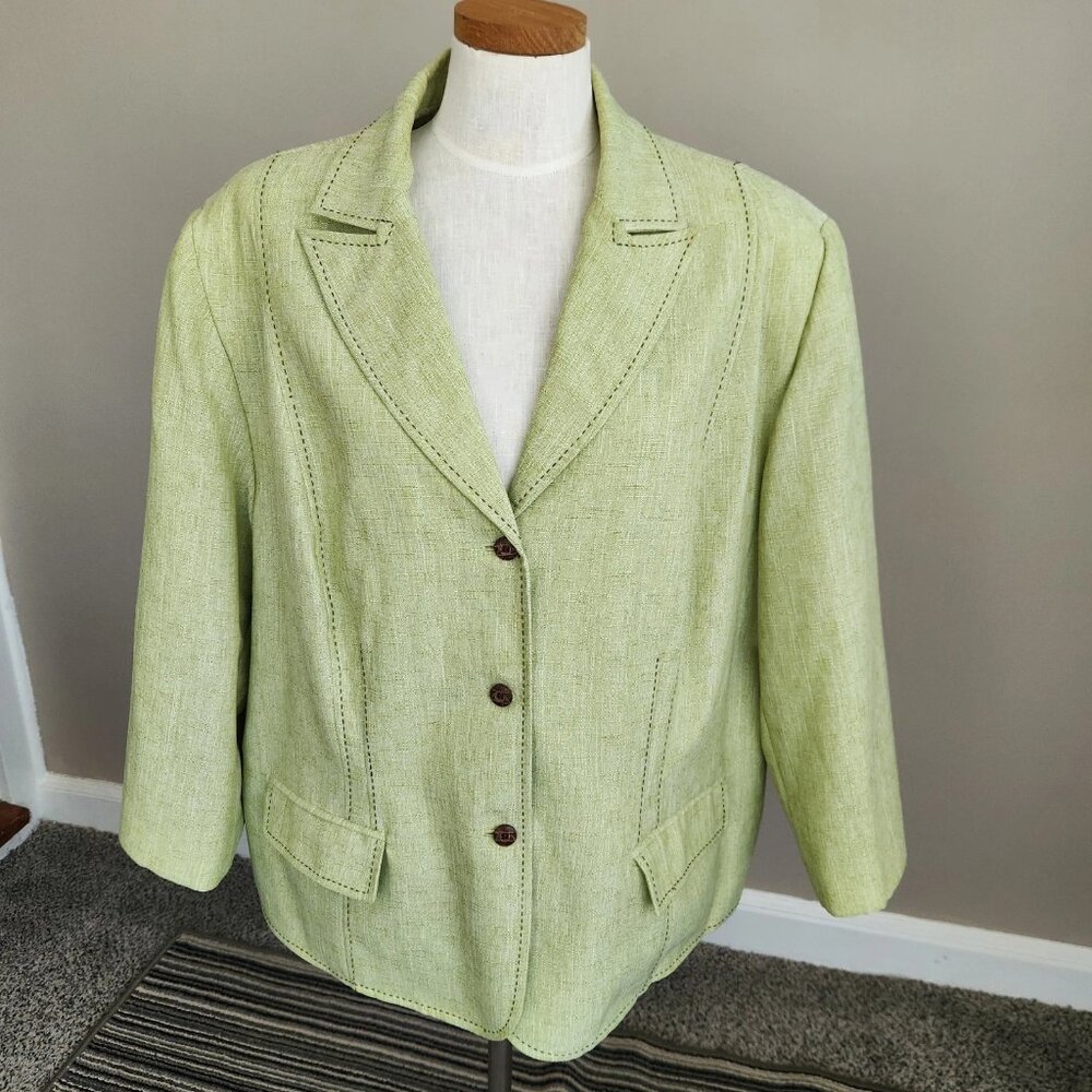 Alfred Dunner Womens 24W Jacket button Front 3/4 Sleeve green brown thread